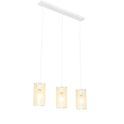 Suspension orientale blanche avec rotin 3 lumières oblongue - Akira