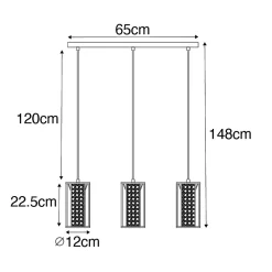 Suspension orientale blanche avec rotin 3 lumières oblongue - Akira