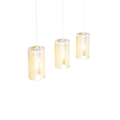 Suspension orientale blanche avec rotin 3 lumières oblongue - Akira