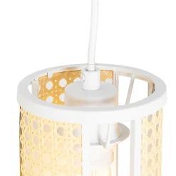 Suspension orientale blanche avec rotin 3 lumières oblongue - Akira