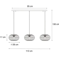 Suspension orientale en bambou 3 lumières rectangulaire - Amira