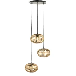 Suspension orientale en bambou 3 lumières ronde - Amira