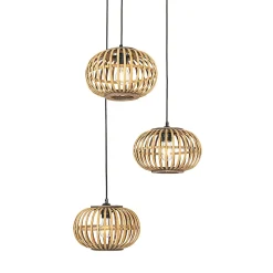 Suspension orientale en bambou 3 lumières ronde - Amira