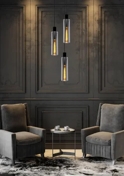 Suspension ORLANDO en verre avec 3xE27 - Fumé - Lucide