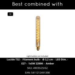 Suspension ORLANDO en verre avec 3xE27 - Fumé - Lucide