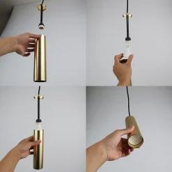 Suspension Plafonnier Moderne en Aluminium Doré Minimaliste en Forme de Tube 20cm avec Douille GU10