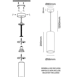 Suspension Plafonnier Moderne en Aluminium Doré Minimaliste en Forme de Tube 20cm avec Douille GU10
