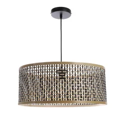 Suspension ronde Ayana en bambou noir et beige E27 ⌀.48 x H.90 cm Lussiol