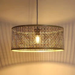 Suspension ronde Ayana en bambou noir et beige E27 ⌀.48 x H.90 cm Lussiol