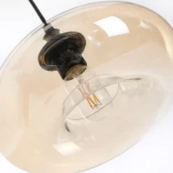 Suspension ronde Bronks en verre ambré E27 IP20 ⌀.28 x H.98 cm Lussiol