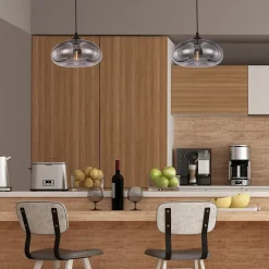 Suspension ronde Bronks en verre gris E27 ⌀.28 x H.98 cm Lussiol