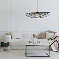 Suspension ronde en jacinthe d'eau Alana coloris noir E27 ⌀58 x H.80 cm Lussiol