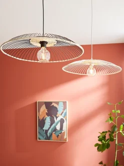 Suspension ronde en métal Soliflore IP20 E27 40W rotin coloris noir ⌀60 x H.83 cm Lussiol