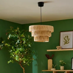 Suspension ronde en raphia Bellflower H.146cm E27 42W GoodHome