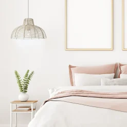 Suspension ronde Hama en rotin blanc E27 ⌀35 x H.90 cm Lussiol