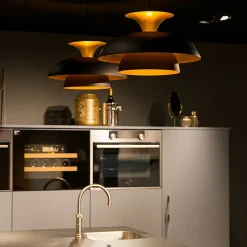 Suspension ronde moderne noire avec or 3 couches - Titus