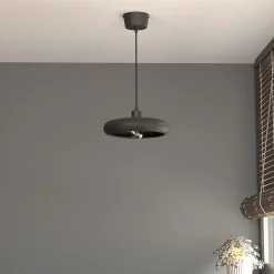 Suspension ronde noire en céramique E27 15W, H.110 x Ø30 cm, GoodHome Osage