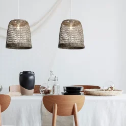 Suspension ronde Tobago en jacinthe d'eau beige foncé E27 ⌀.30 x H.100 cm Lussiol