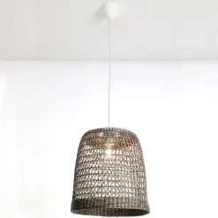 Suspension ronde Tobago en jacinthe d'eau beige foncé E27 ⌀.30 x H.100 cm Lussiol