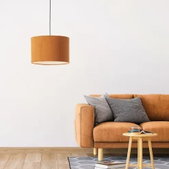 Suspension ronde Tony velours cotelé jaune moutarde Ø35cm IP20 E27 20W Brilliant