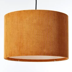 Suspension ronde Tony velours cotelé jaune moutarde Ø35cm IP20 E27 20W Brilliant