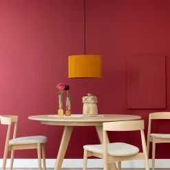 Suspension ronde Tony velours cotelé jaune moutarde Ø35cm IP20 E27 20W Brilliant