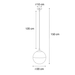 Suspension rétro noire avec verre transparent 20 cm - Eclipse
