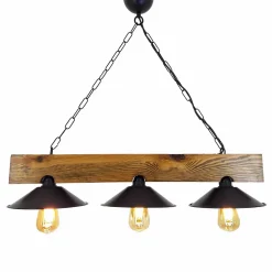 Suspension rustique 3 lampes bois et noire - ENOLA