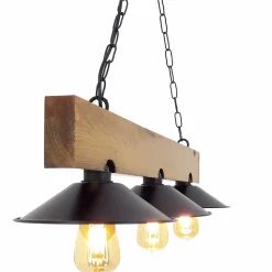 Suspension rustique 3 lampes bois et noire - ENOLA