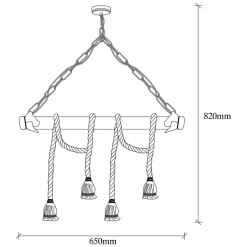 Suspension rustique filaire 4 lampes cordes et bois - LOANE