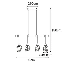 Suspension rustique noire avec bois 4 lumières - Stronk