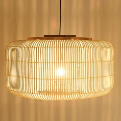 Suspension "seau" 76x76cm en rotin couleur naturelle et teck