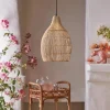 Suspension solaire bohème naturel style vannerie tressée LED blanc chaud HOLIDAY H 42 cm