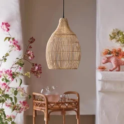 Suspension solaire bohème naturel style vannerie tressée LED blanc chaud HOLIDAY H 42 cm