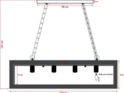 Suspension style industriel caisse rectangulaire en bois OLIUS - bois et métal -4 lampes - H. 31 x L.100 cm - naturel et noir