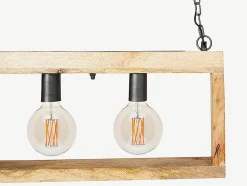 Suspension style industriel caisse rectangulaire en bois OLIUS - bois et métal -4 lampes - H. 31 x L.100 cm - naturel et noir