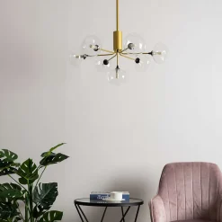 Suspension ultra design dorée à 7 sphères en verre - Erell