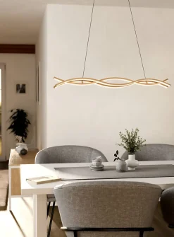 Suspension vagues LED intégrée Lasana 4 acier effet bois IP20 35W L.90cm Eglo