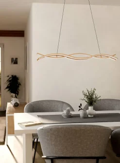 Suspension vagues LED intégrée Lasana 4 acier effet bois IP20 35W L.90cm Eglo