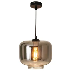 Suspension VASO rétro métal et verre fumé anthracite douille E27 pour salle à manger salon entrée bureau diamètre 25cm