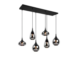Suspension 6xE14, max. 40W, Verre Chromé, Corps Noir Mat - Trio - Lumina