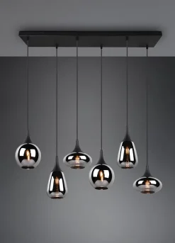 Suspension 6xE14, max. 40W, Verre Chromé, Corps Noir Mat - Trio - Lumina