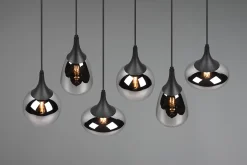 Suspension 6xE14, max. 40W, Verre Chromé, Corps Noir Mat - Trio - Lumina