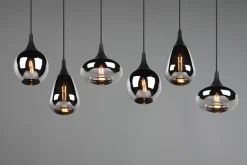 Suspension 6xE14, max. 40W, Verre Chromé, Corps Noir Mat - Trio - Lumina