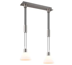 Suspension 2xE27 verre blanc et métal nickel mat réglable - Trio - Stanley
