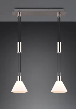 Suspension 2xE27 verre blanc et métal nickel mat réglable - Trio - Stanley