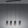 Suspension 4xE27, 28W max, verre fumé, métal noir mat - Trio - Robin