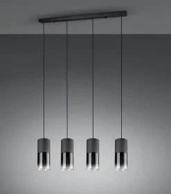 Suspension 4xE27, 28W max, verre fumé, métal noir mat - Trio - Robin