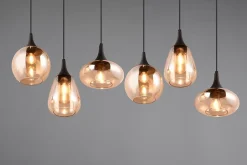 Suspension 6xE14 40W Verre Ambre Noir Mat - Trio - Lumina