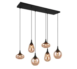 Suspension 6xE14 40W Verre Ambre Noir Mat - Trio - Lumina